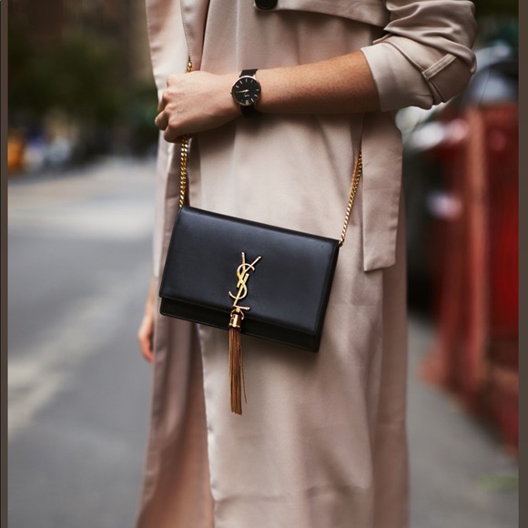 kate small smooth calfskin tassel shoulder bag on chain